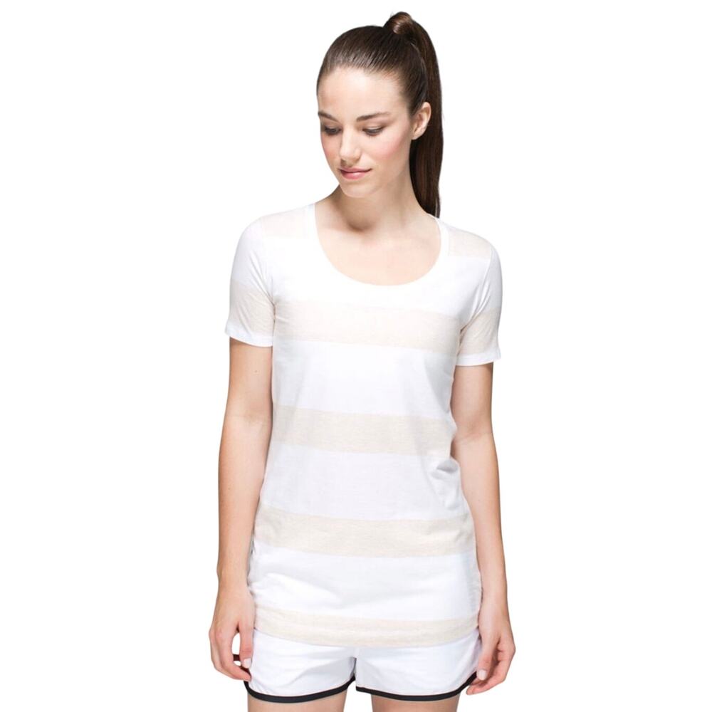 Lululemon Every Yogi Short Sleeve Tee Heathered Cashew White Stripe
